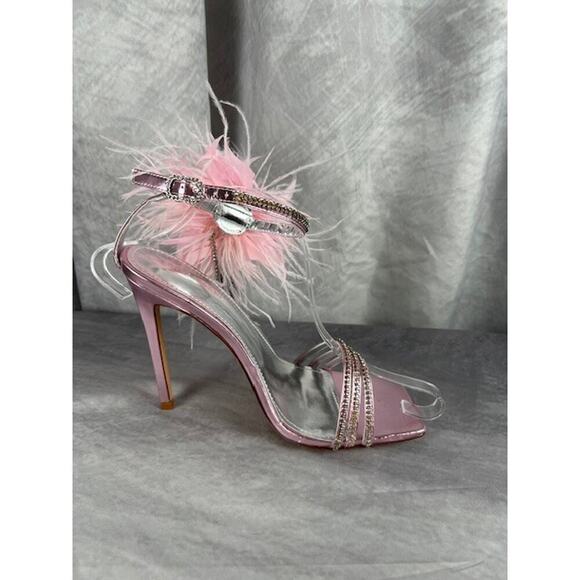 Azalea Wang Shoes - Azalea Wang Licorice Feather Flower Embellished Sandal Women's Size US 6.5